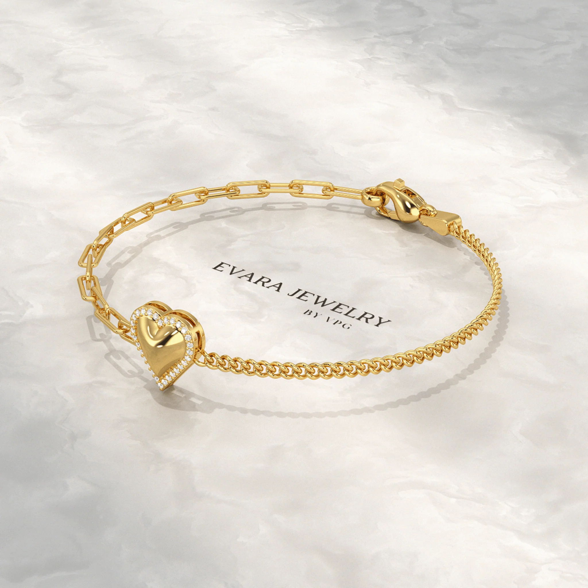 Dainty Diamond Heart Paperclip & Cuban 50-50 Bracelet - Image 5