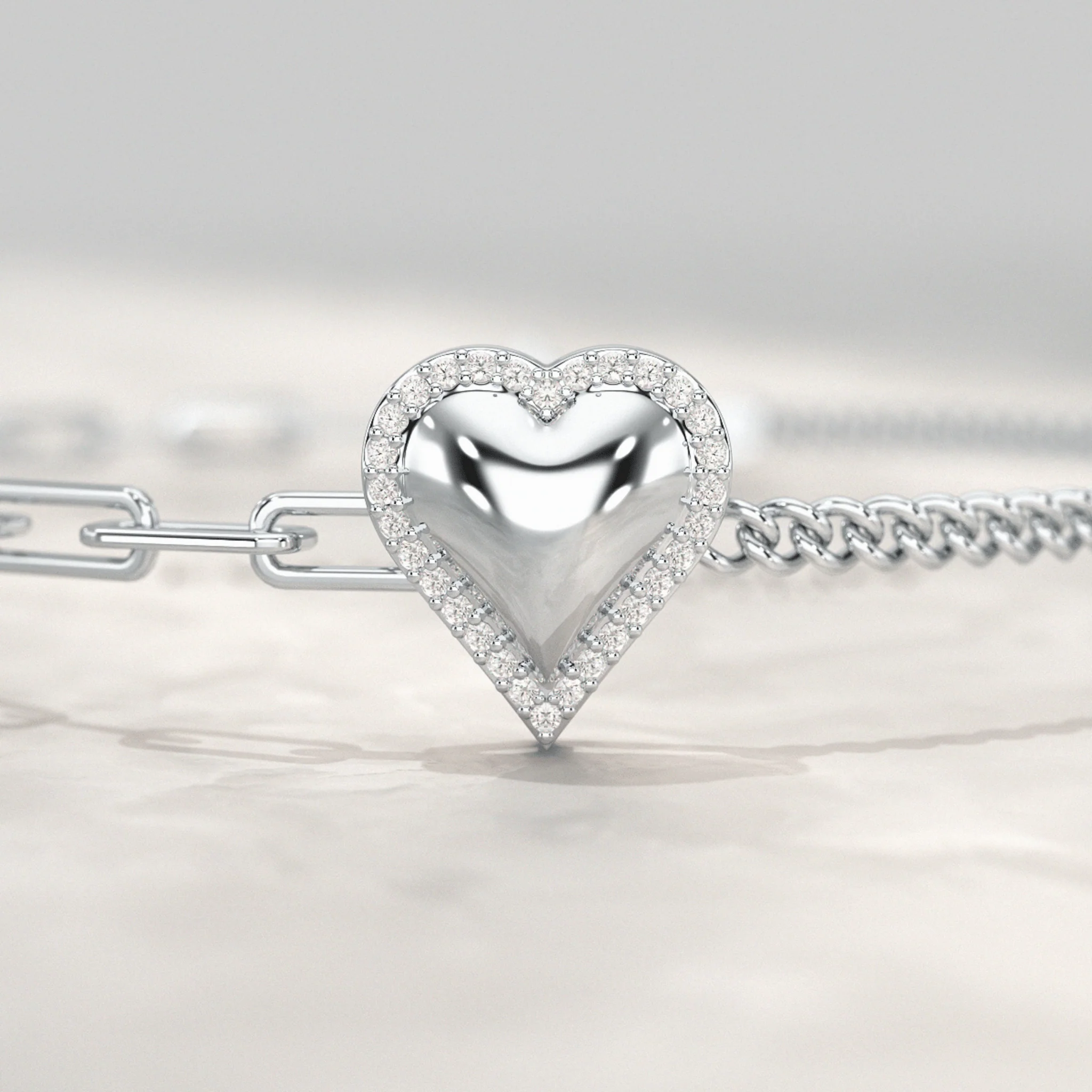 Dainty Diamond Heart Paperclip & Cuban 50-50 Bracelet - Image 7