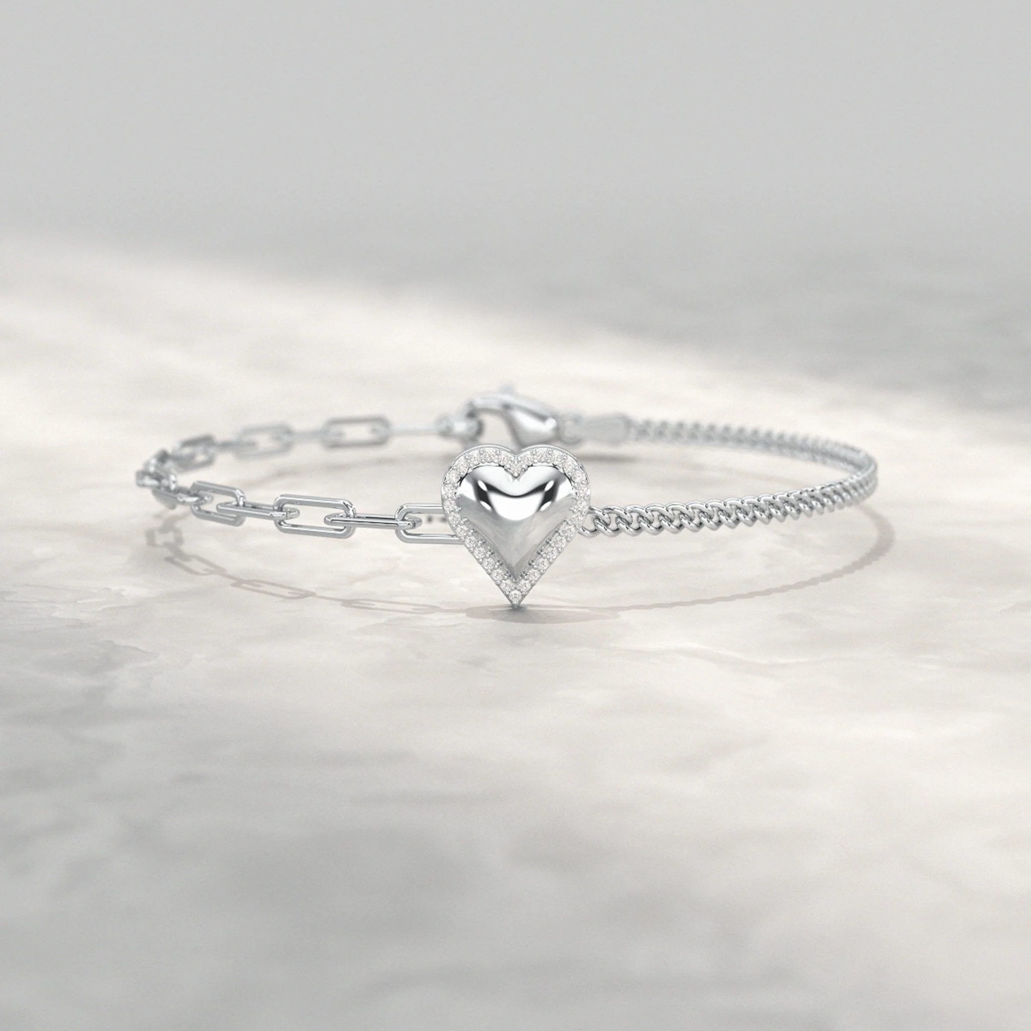 Dainty Diamond Heart Paperclip & Cuban 50-50 Bracelet - Image 8