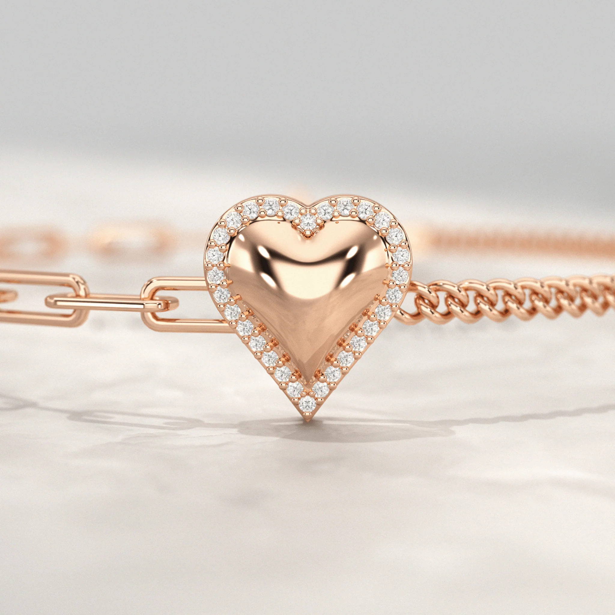 Dainty Diamond Heart Paperclip & Cuban 50-50 Bracelet - Image 9