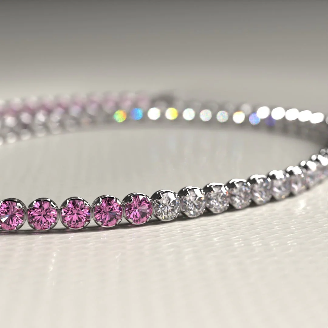 Diamond & Natural Pink Sapphire Custom 50-50 Tennis Bracelet - Image 10