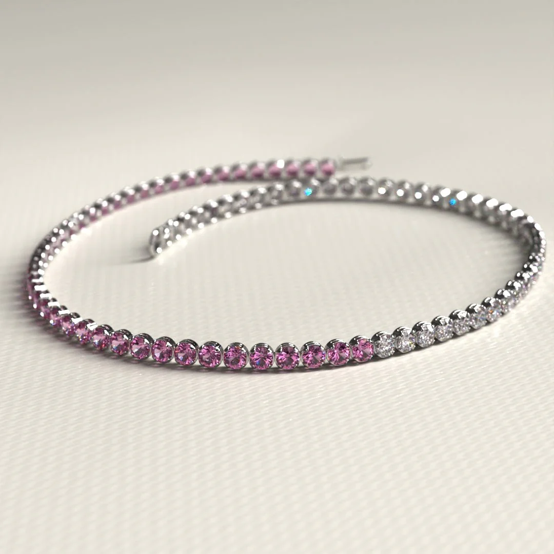 Diamond & Natural Pink Sapphire Custom 50-50 Tennis Bracelet - Image 11