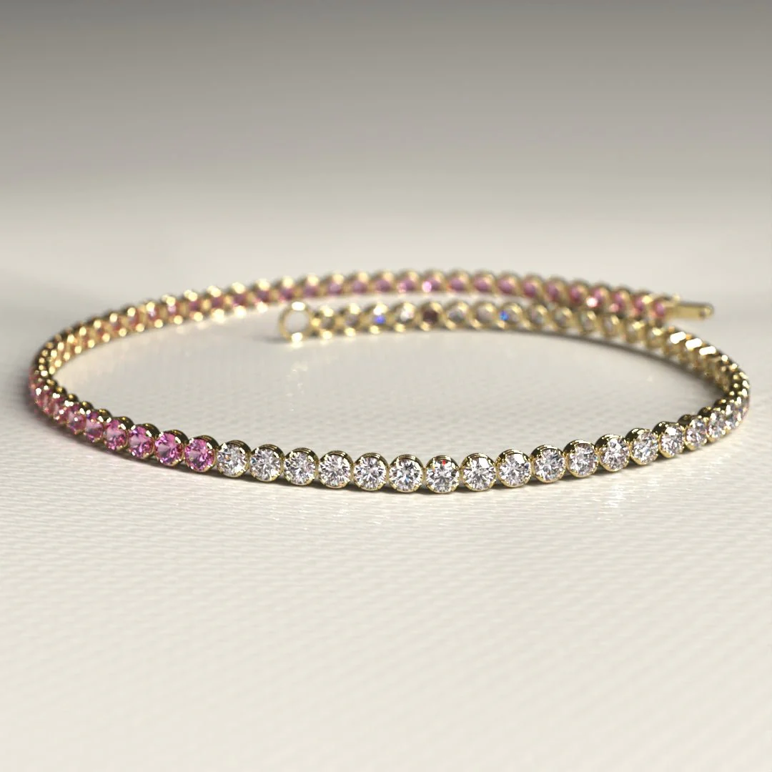 Diamond & Natural Pink Sapphire Custom 50-50 Tennis Bracelet - Image 12