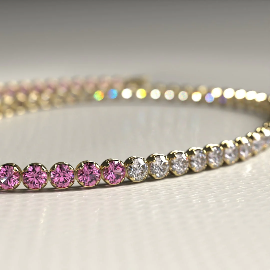 Diamond & Natural Pink Sapphire Custom 50-50 Tennis Bracelet - Image 13