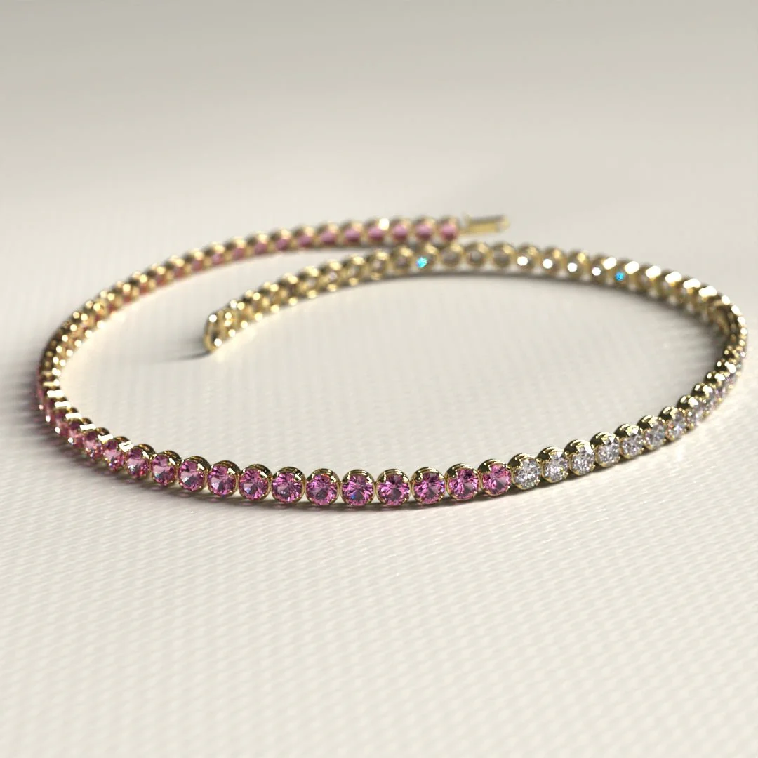 Diamond & Natural Pink Sapphire Custom 50-50 Tennis Bracelet - Image 14