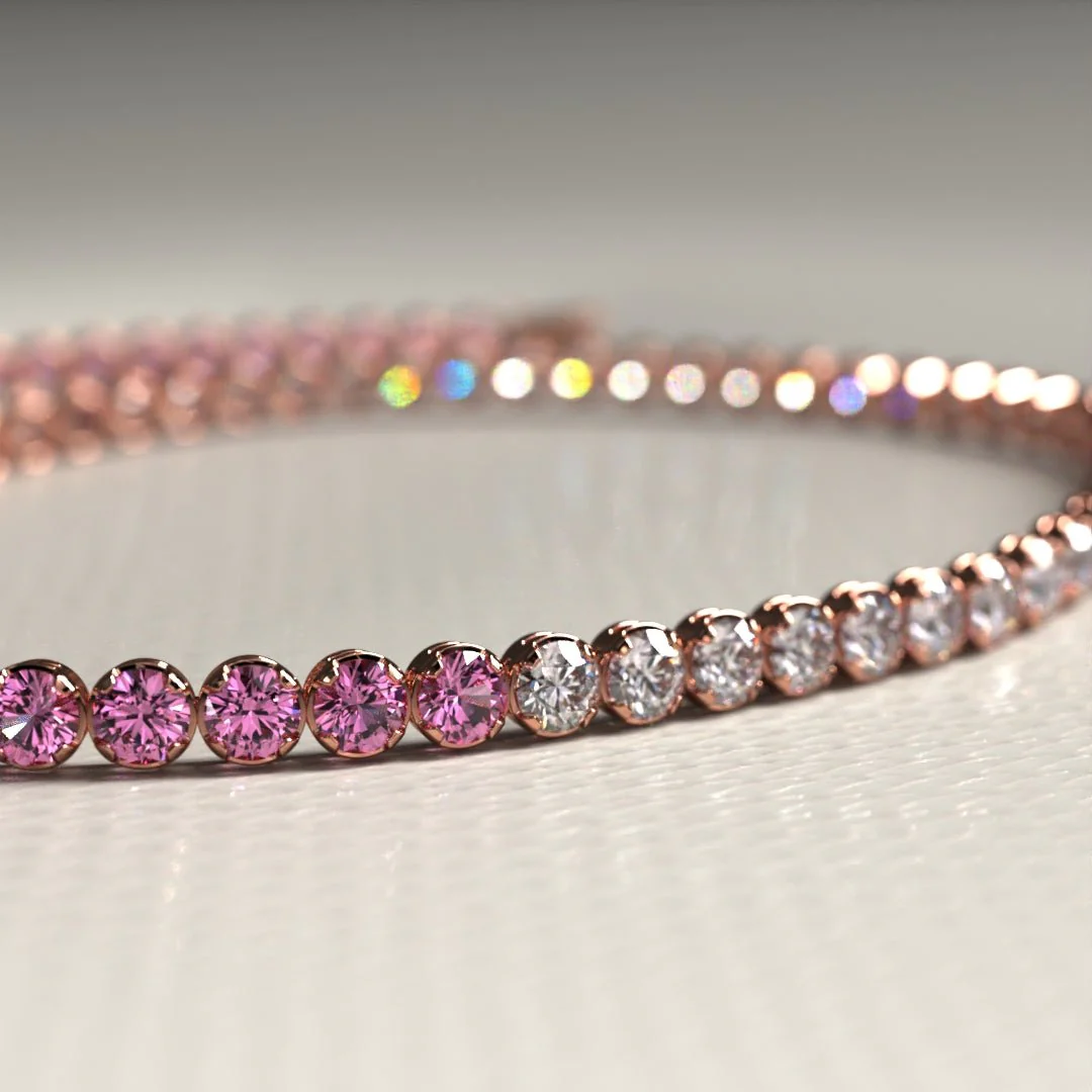 Diamond & Natural Pink Sapphire Custom 50-50 Tennis Bracelet - Image 15