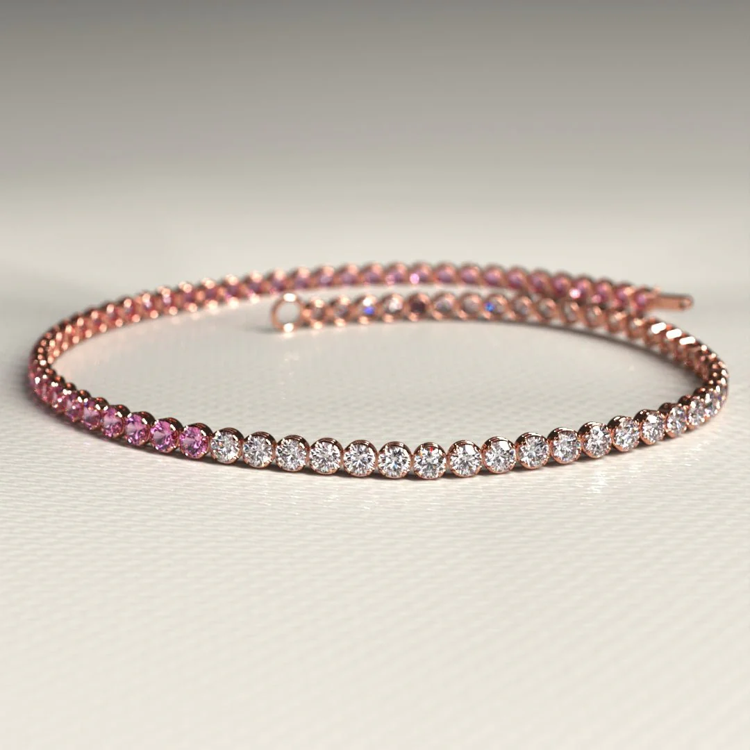 Diamond & Natural Pink Sapphire Custom 50-50 Tennis Bracelet - Image 16