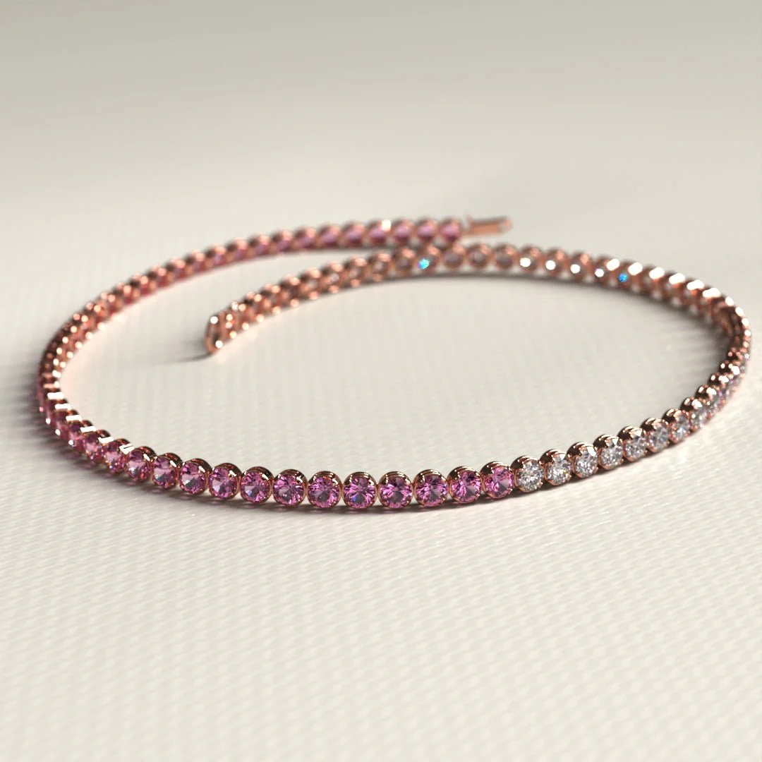 Diamond & Natural Pink Sapphire Custom 50-50 Tennis Bracelet - Image 17