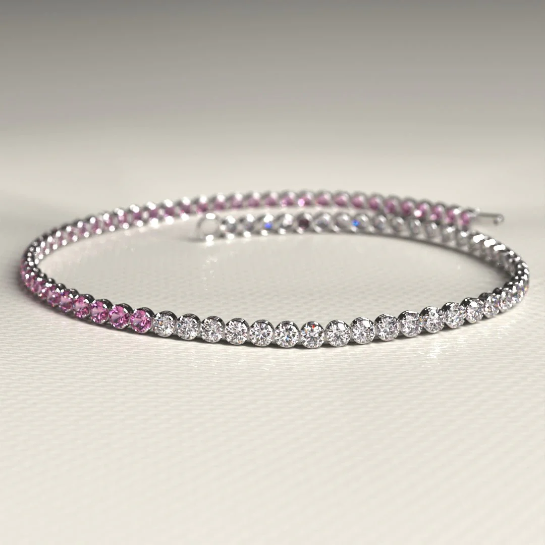 Diamond & Natural Pink Sapphire Custom 50-50 Tennis Bracelet - Image 9