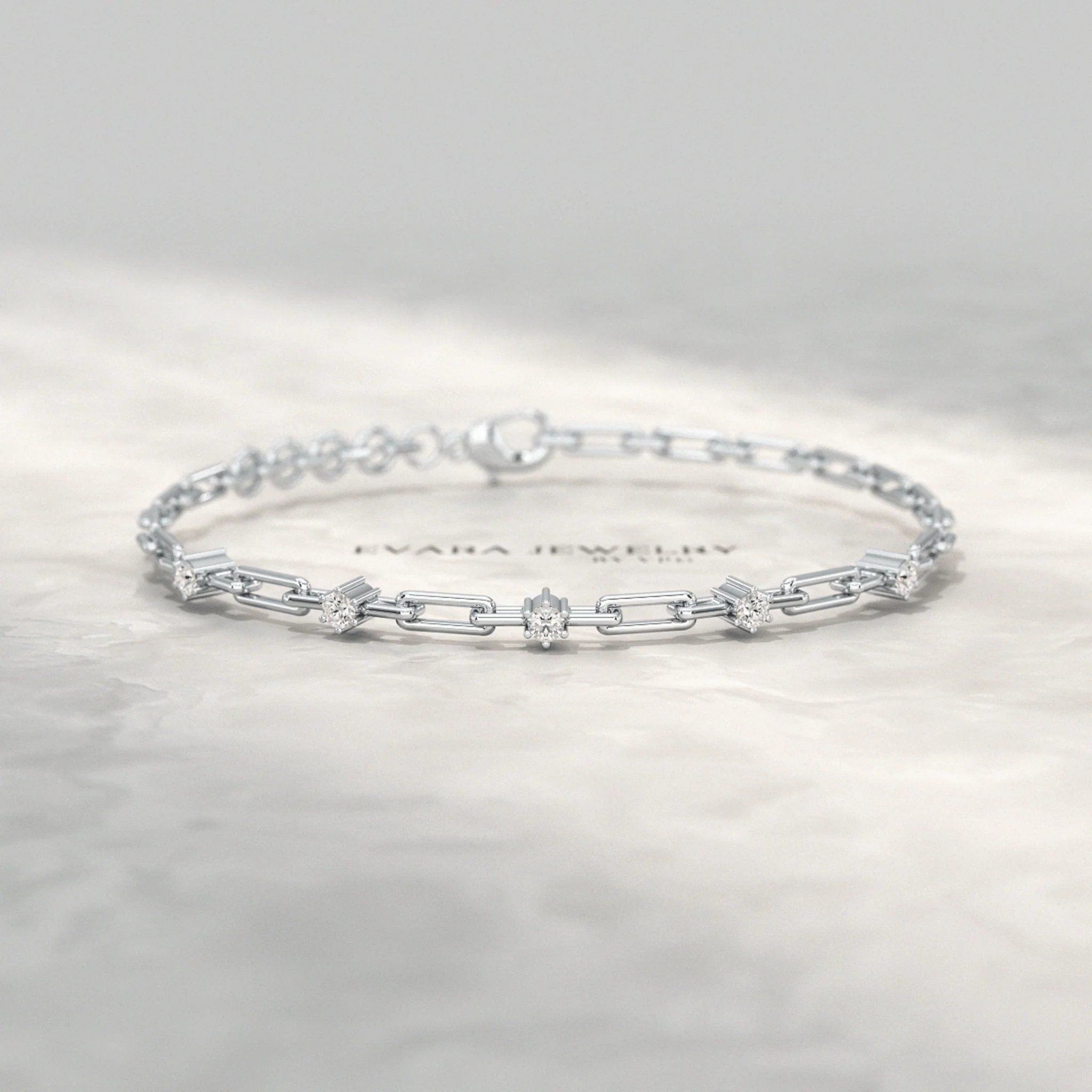 Diamond Paperclip Bracelet with Round Cut Lab Grown Diamond in Solid Gold - Image 5