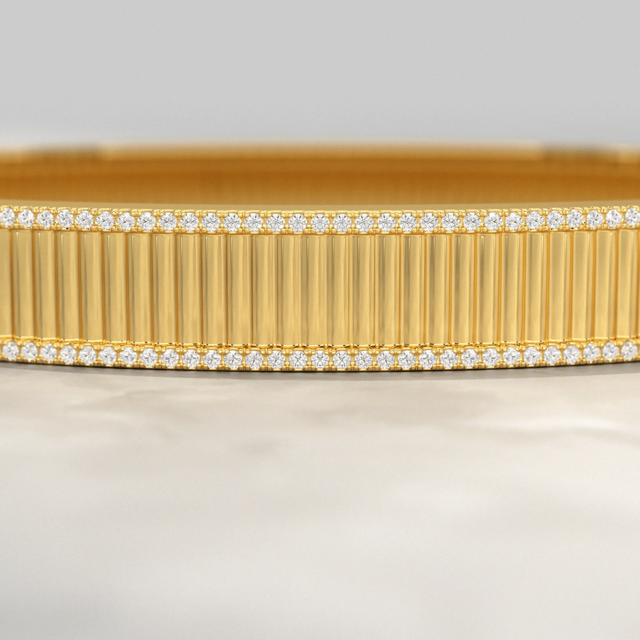Diamond Ribbed Cuff Bangle studded in Solid Gold - Image 3