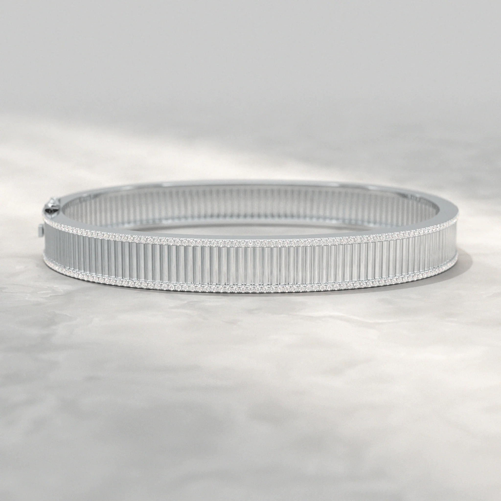 Diamond Ribbed Cuff Bangle studded in Solid Gold - Image 7