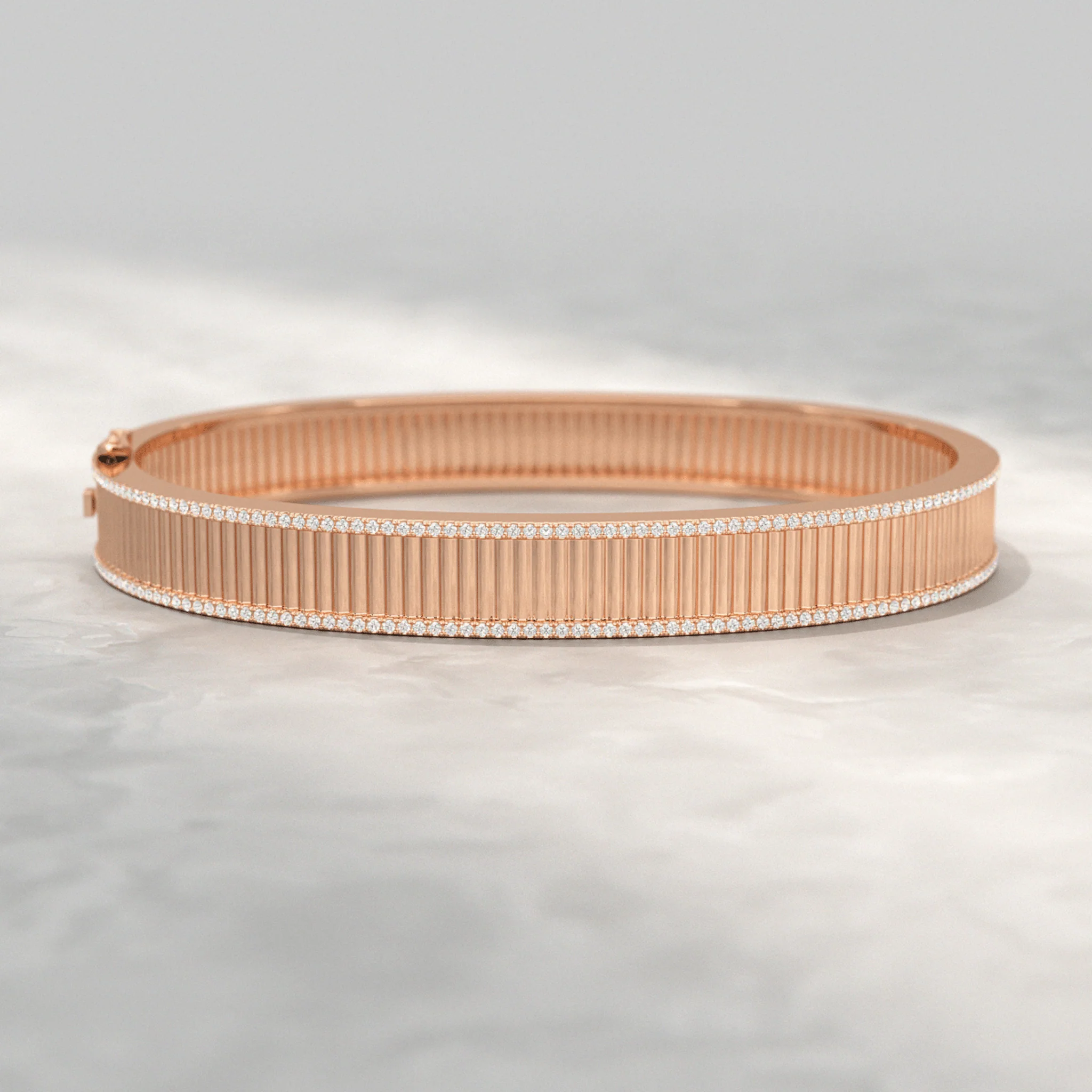 Diamond Ribbed Cuff Bangle studded in Solid Gold - Image 9