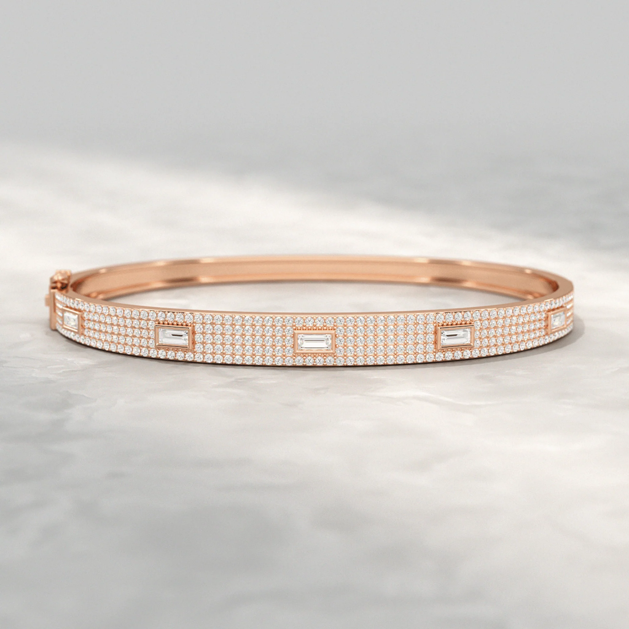 Diamond Round & Baguette Luxury Cuff Bracelet in Gold - Image 10