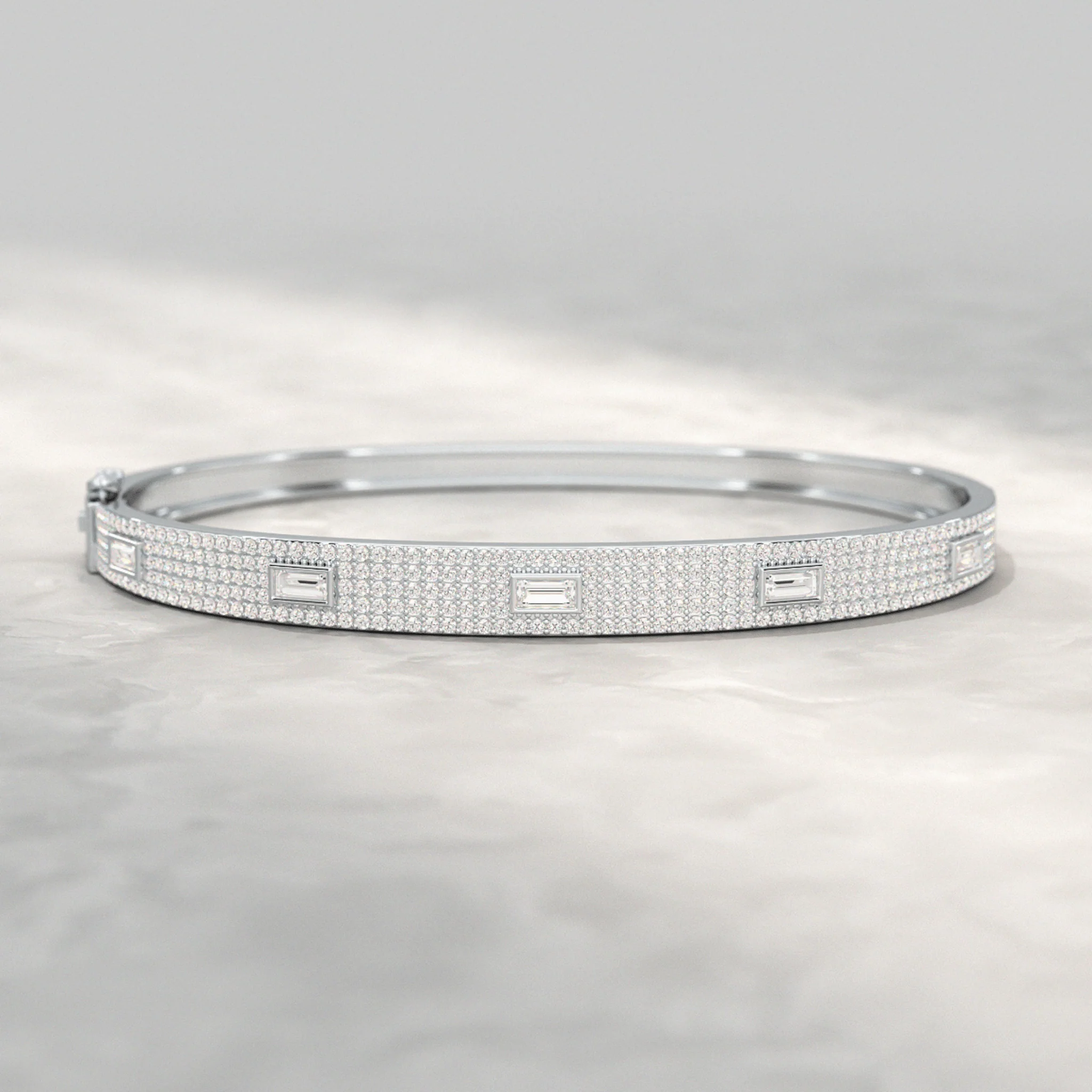Diamond Round & Baguette Luxury Cuff Bracelet in Gold - Image 7