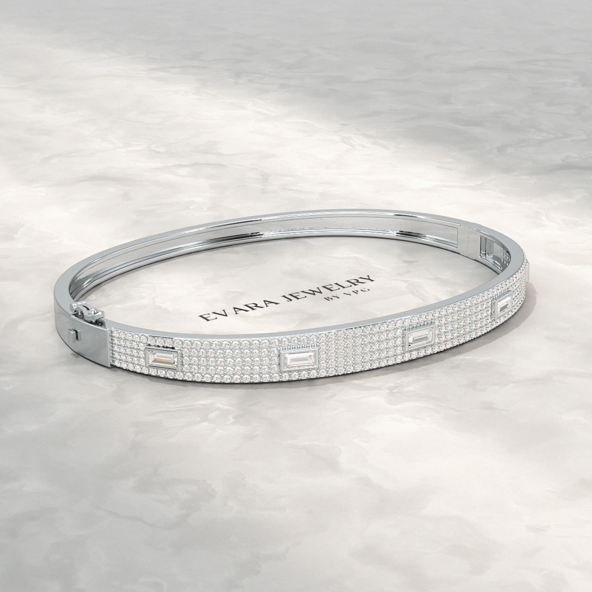 Diamond Round & Baguette Luxury Cuff Bracelet in Gold - Image 8