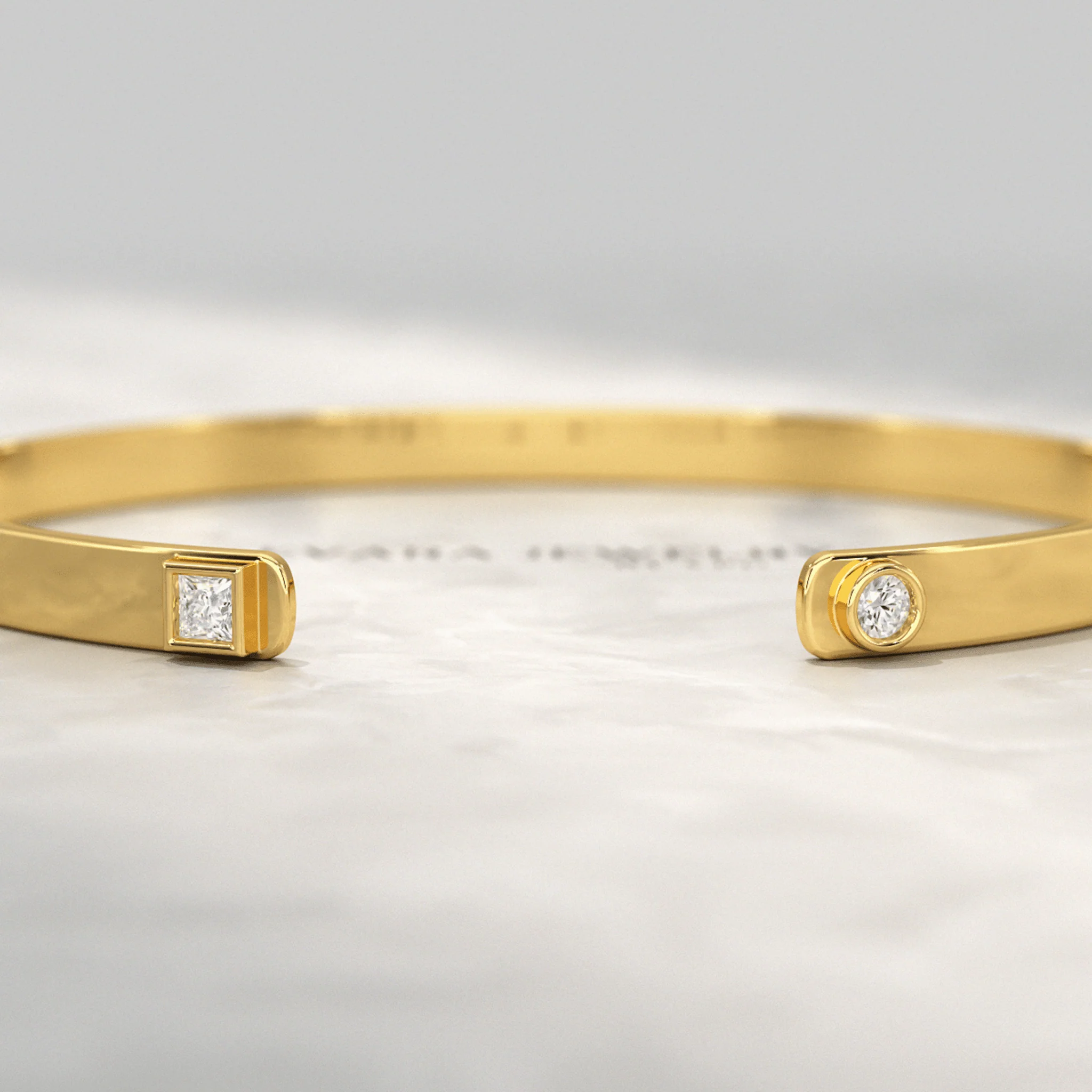Diamond Solitaire Cuff Bracelet in 10K, 14K, 18K Solid Gold - Image 3