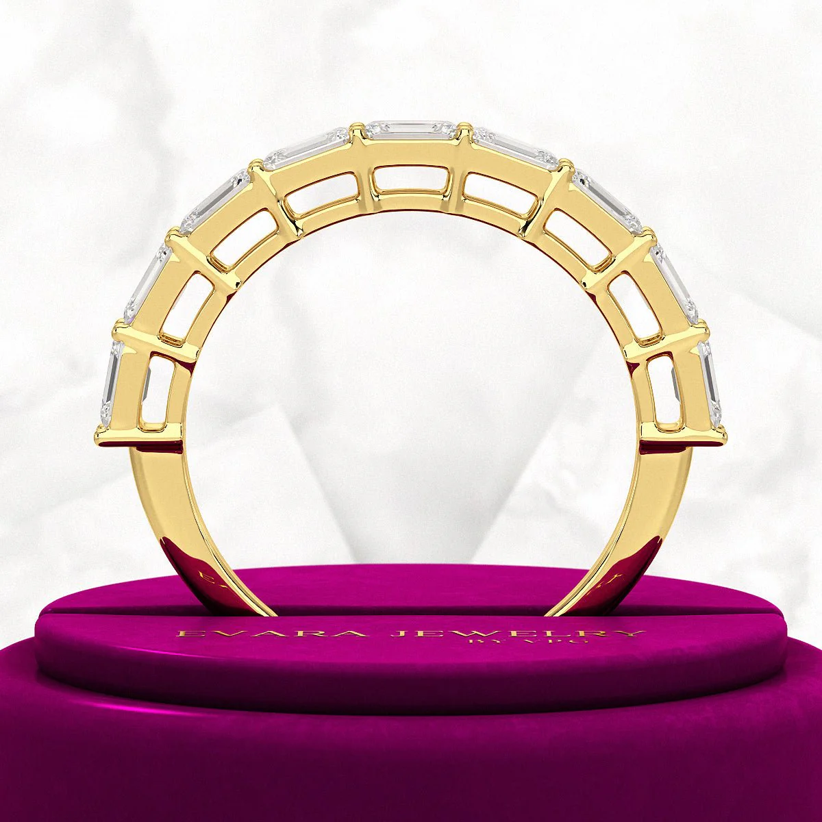 East West Luxury Emerald Cut Diamond Wedding Band - Image 4