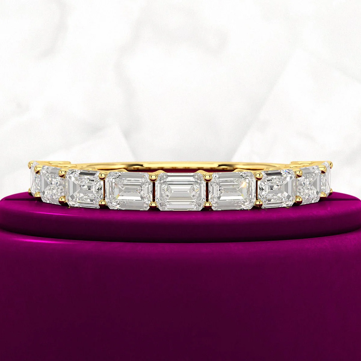 East West Luxury Emerald Cut Diamond Wedding Band - Image 5