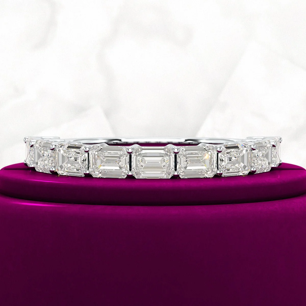East West Luxury Emerald Cut Diamond Wedding Band - Image 7