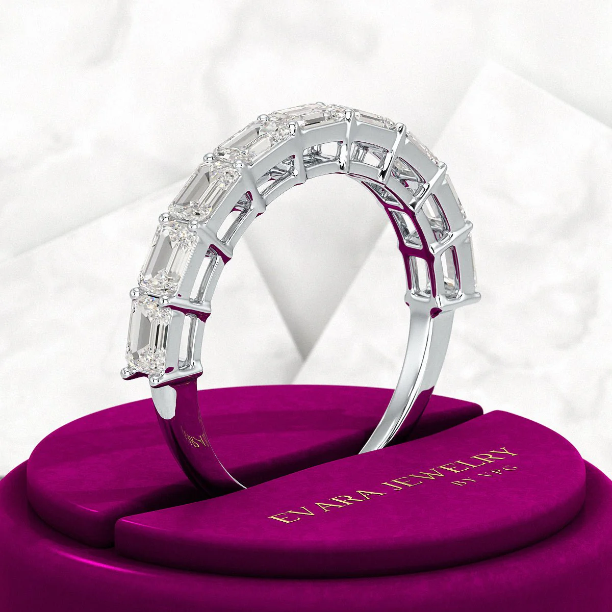 East West Luxury Emerald Cut Diamond Wedding Band - Image 8