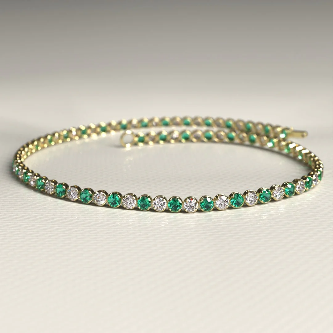 Natural Emerald & Diamond Alternate Tennis Bracelet in 14K/18K Gold - Image 10