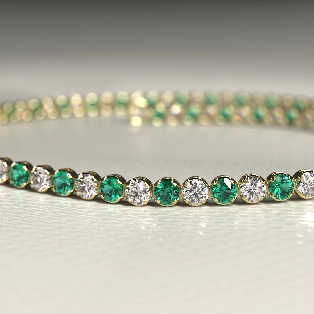 Natural Emerald & Diamond Alternate Tennis Bracelet in 14K/18K Gold - Image 11