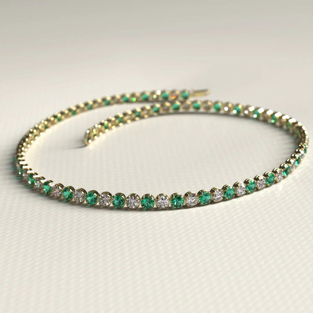 Natural Emerald & Diamond Alternate Tennis Bracelet in 14K/18K Gold - Image 12
