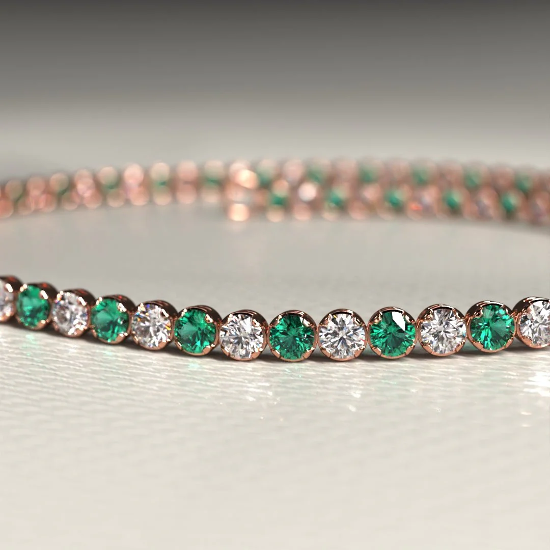 Natural Emerald & Diamond Alternate Tennis Bracelet in 14K/18K Gold - Image 13