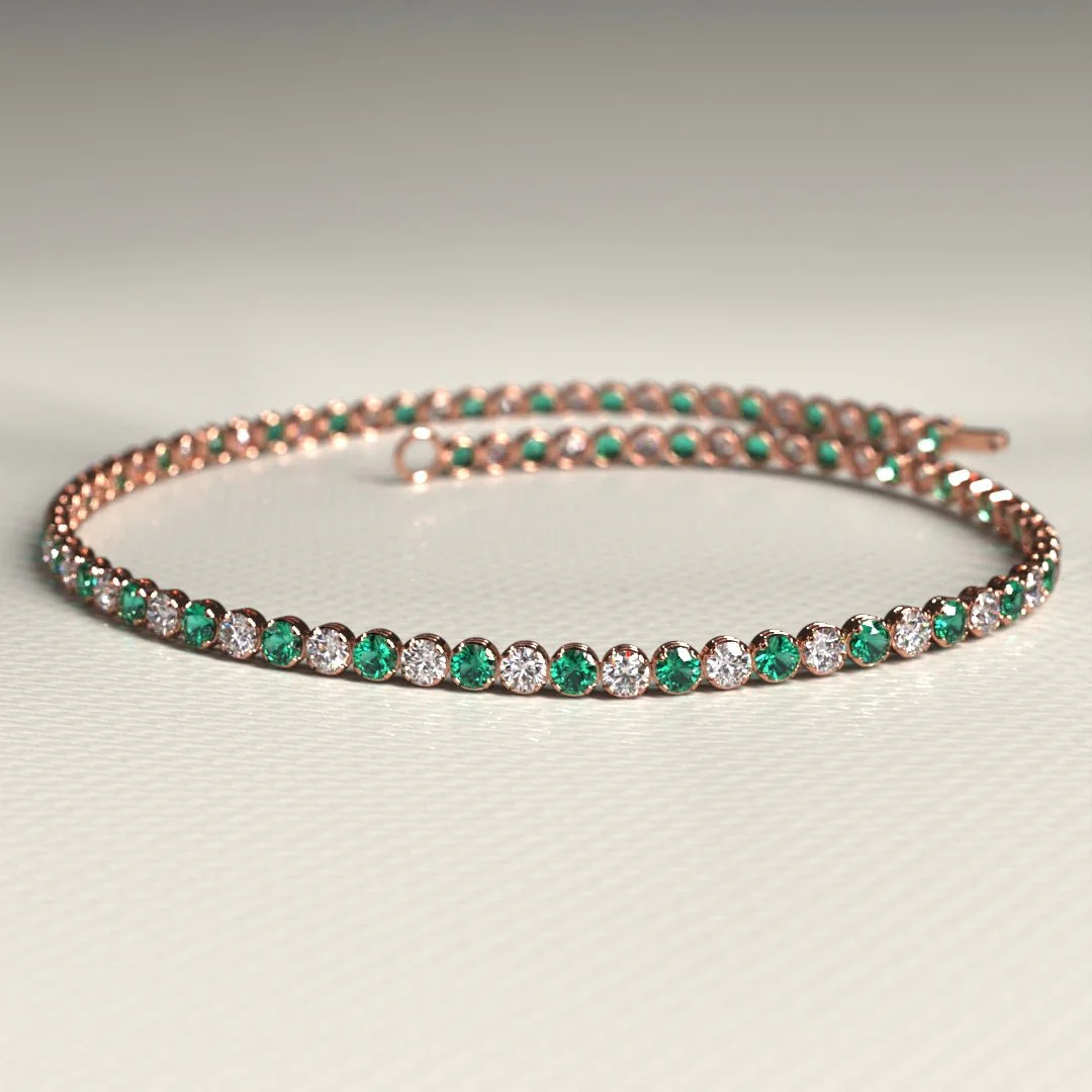 Natural Emerald & Diamond Alternate Tennis Bracelet in 14K/18K Gold - Image 14