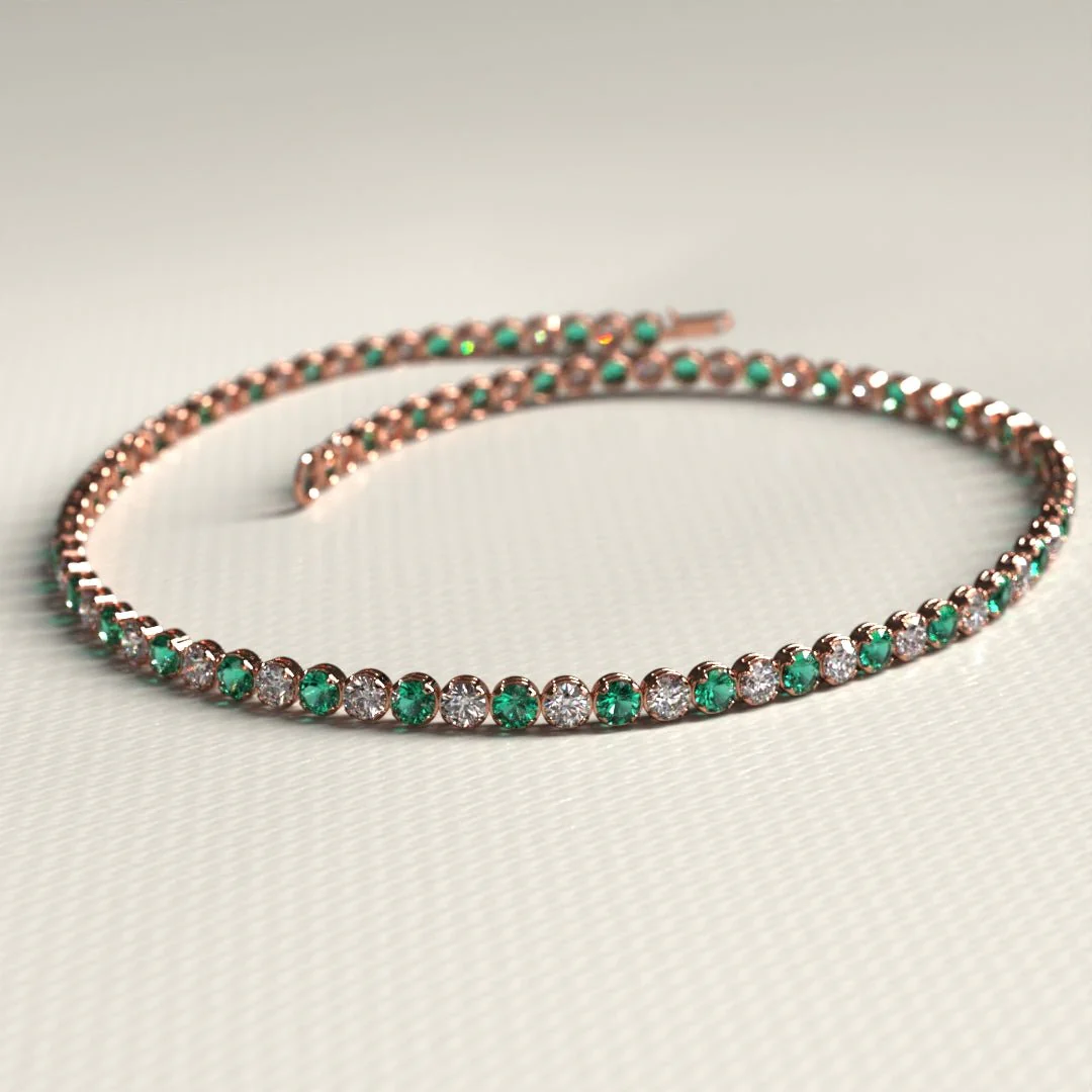 Natural Emerald & Diamond Alternate Tennis Bracelet in 14K/18K Gold - Image 15