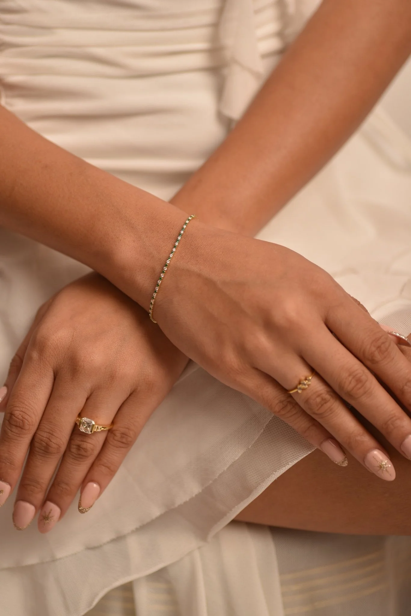 Natural Emerald & Diamond Alternate Tennis Bracelet in 14K/18K Gold - Image 3