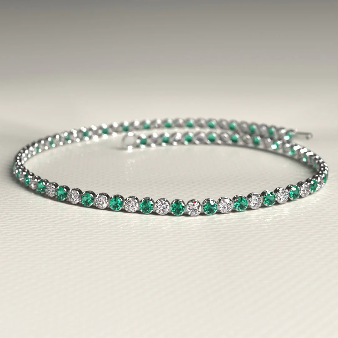 Natural Emerald & Diamond Alternate Tennis Bracelet in 14K/18K Gold - Image 7