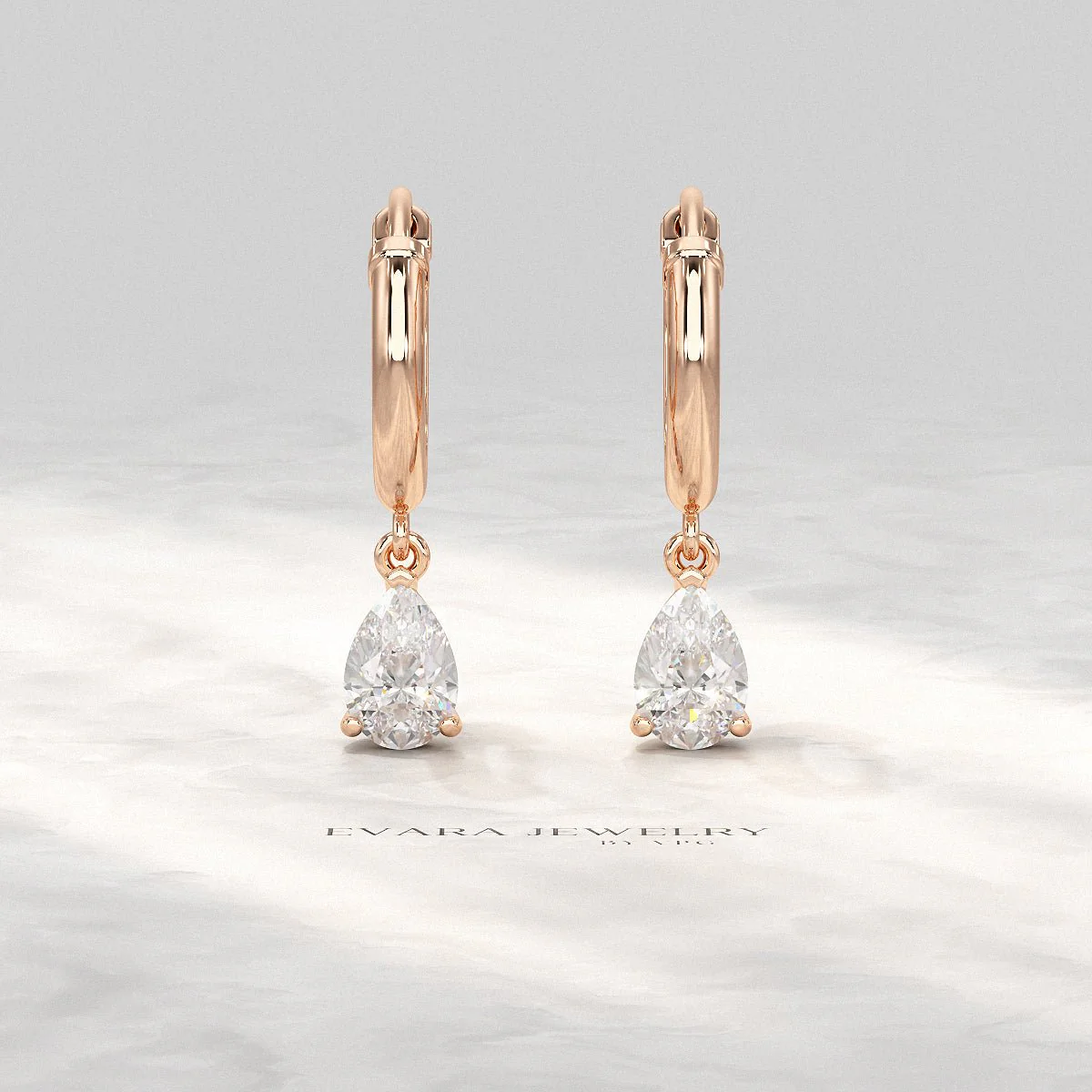 1 Carat Pear Cut Lab Grown Diamond Hoop Earrings - Image 11