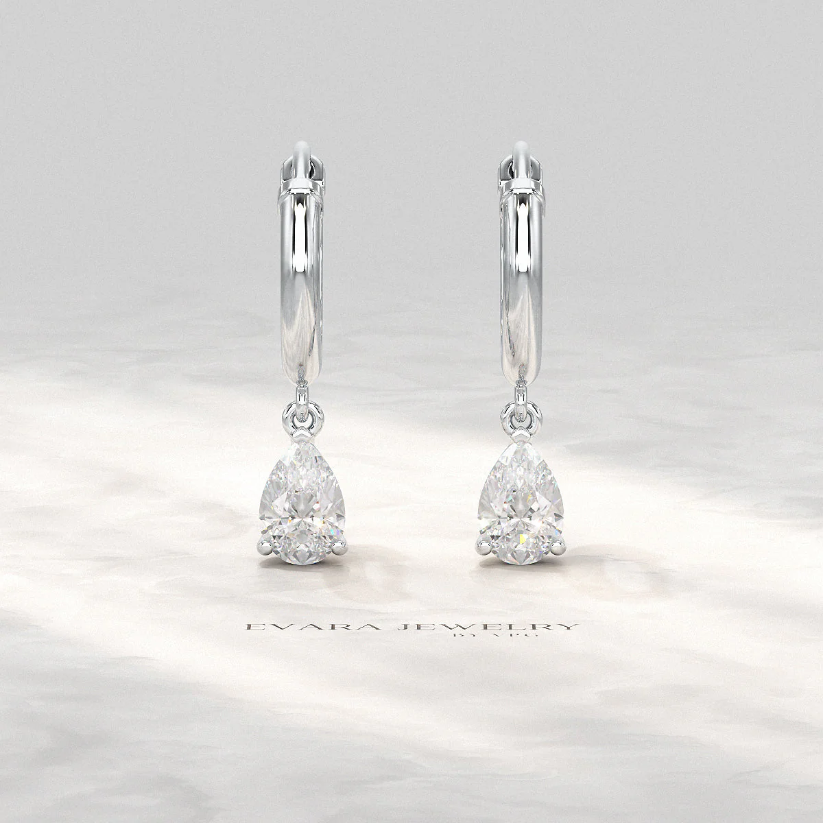 1 Carat Pear Cut Lab Grown Diamond Hoop Earrings - Image 13