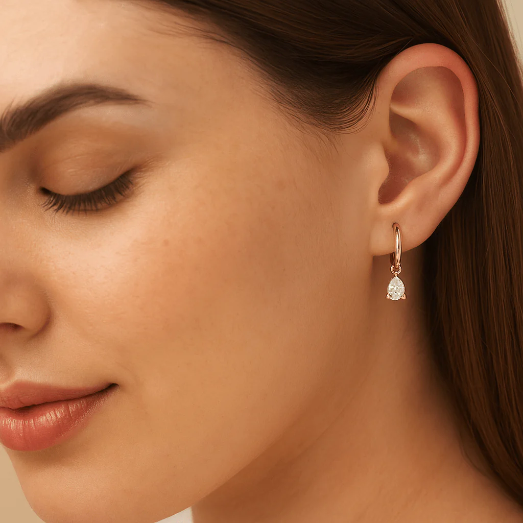 1 Carat Pear Cut Lab Grown Diamond Hoop Earrings - Image 3