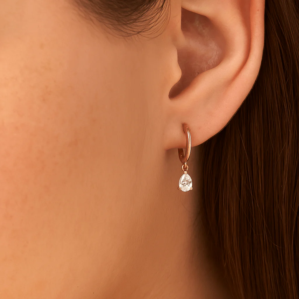 1 Carat Pear Cut Lab Grown Diamond Hoop Earrings - Image 4