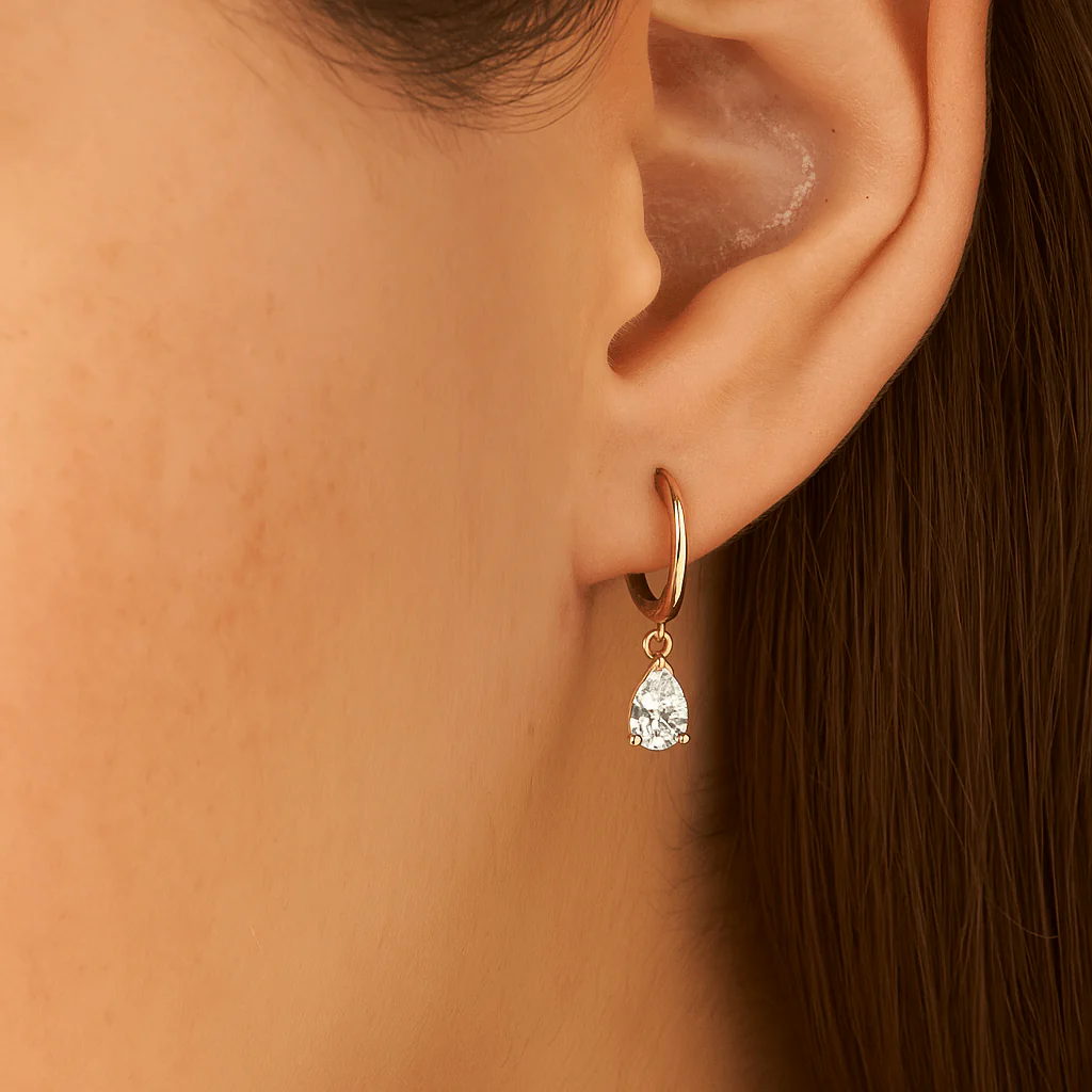 1 Carat Pear Cut Lab Grown Diamond Hoop Earrings - Image 5