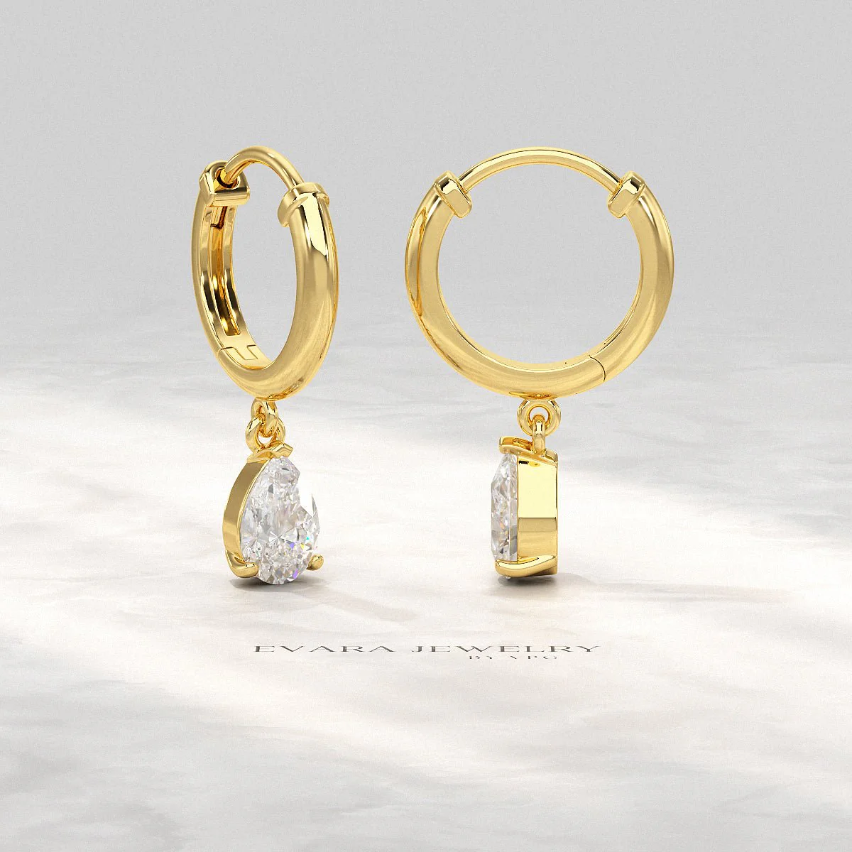 1 Carat Pear Cut Lab Grown Diamond Hoop Earrings - Image 8