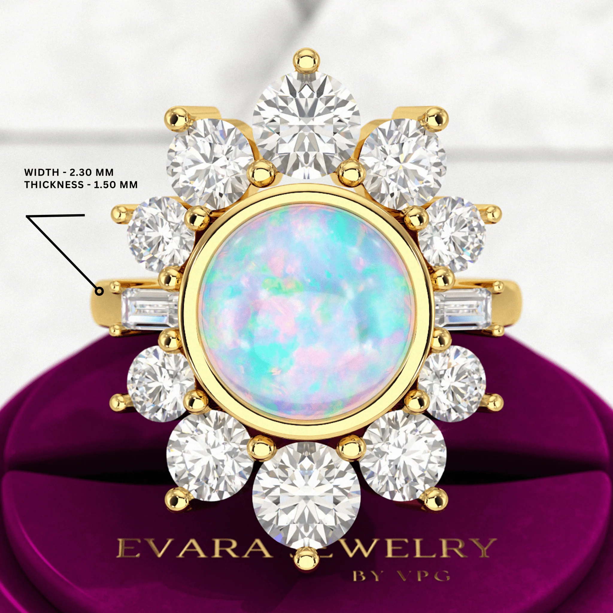 Natural Round Fire Opal & CVD Diamond Victorian Era Wedding Ring - Image 3