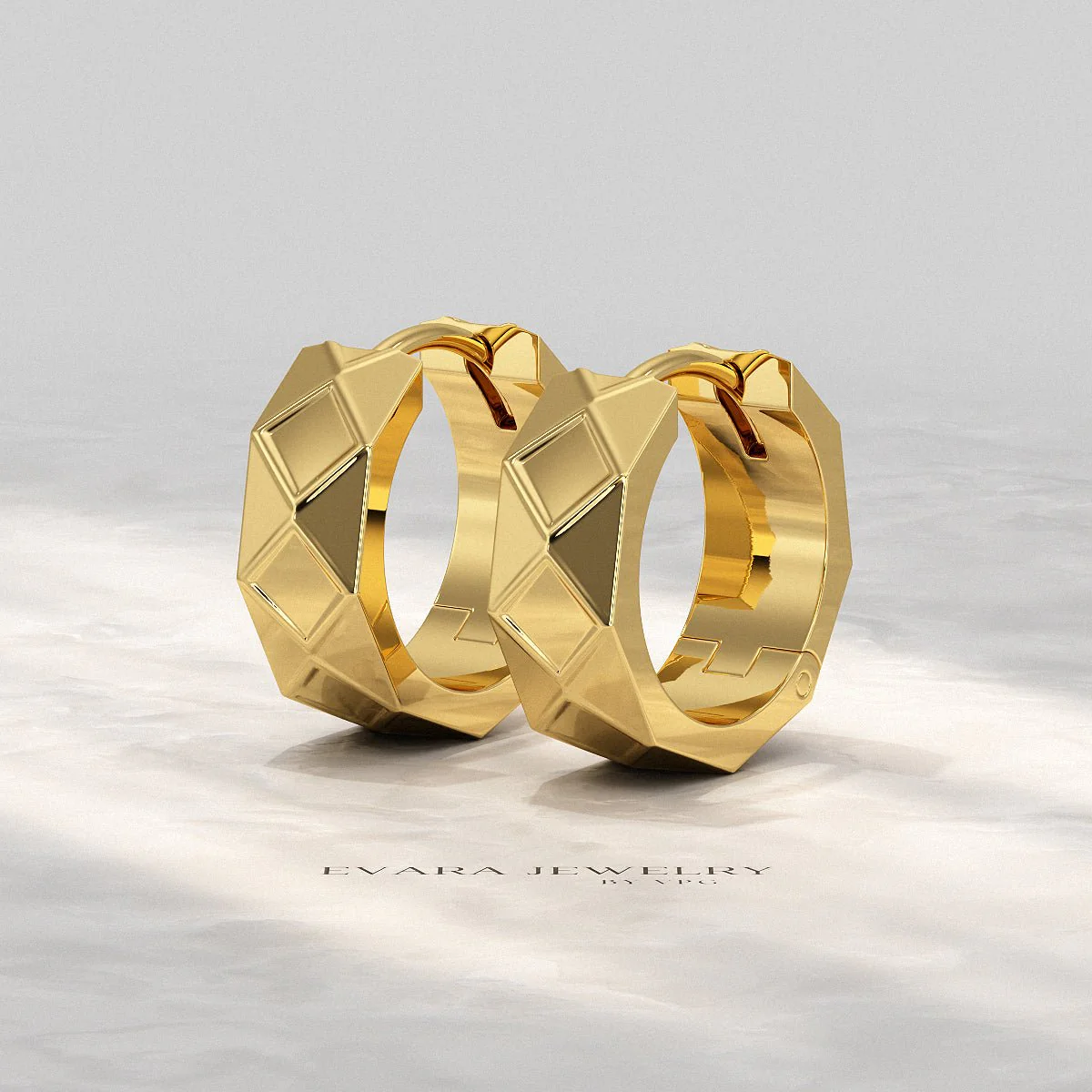 Geometric Hoop Earrings in 10K | 14K | 18K Solid Gold - Chunky Hoops - Image 10