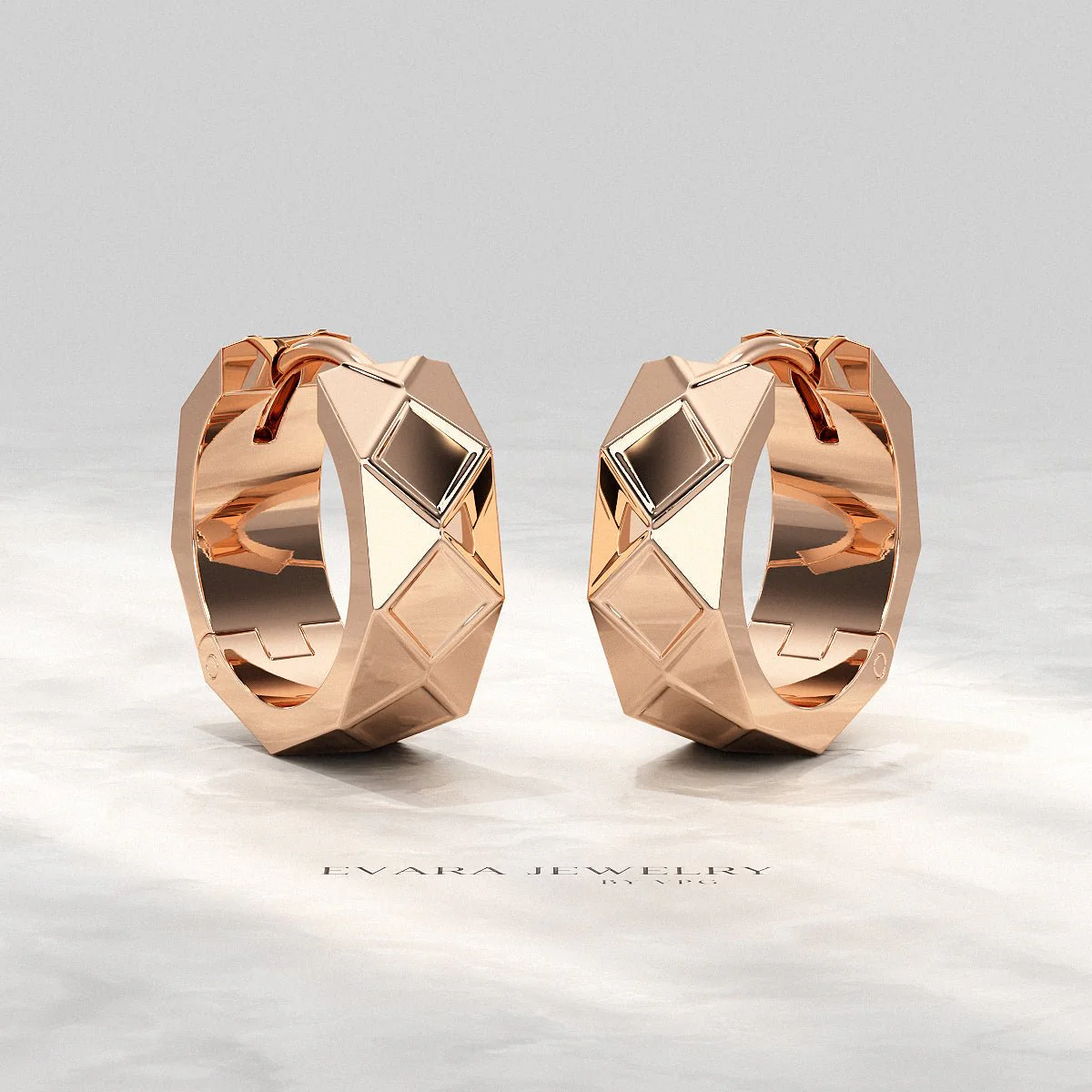 Geometric Hoop Earrings in 10K | 14K | 18K Solid Gold - Chunky Hoops - Image 11
