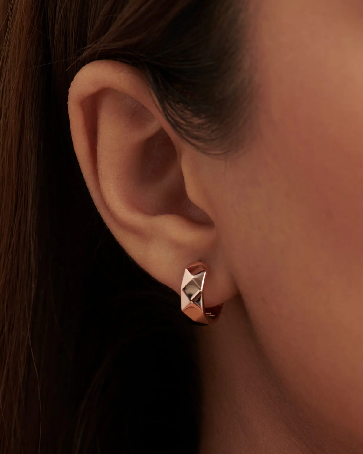 Geometric Hoop Earrings in 10K | 14K | 18K Solid Gold - Chunky Hoops - Image 3