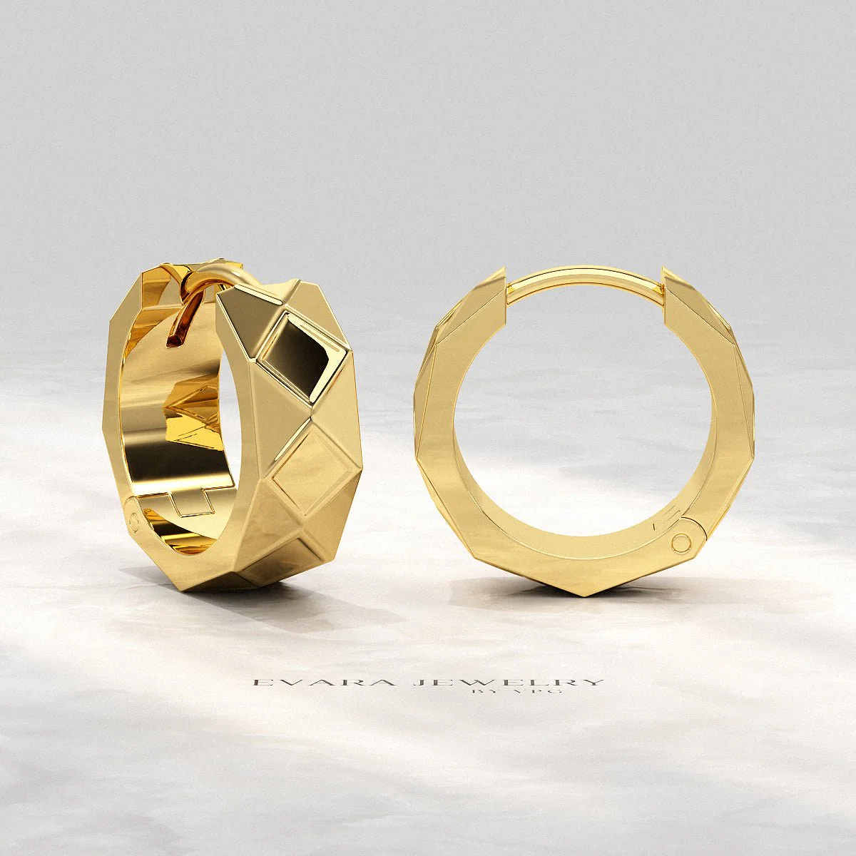 Geometric Hoop Earrings in 10K | 14K | 18K Solid Gold - Chunky Hoops - Image 8