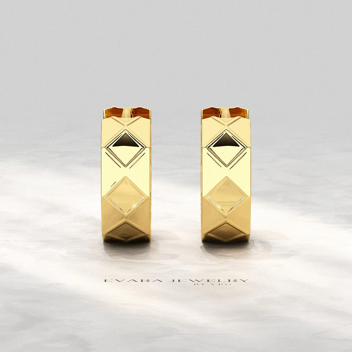 Geometric Hoop Earrings in 10K | 14K | 18K Solid Gold - Chunky Hoops - Image 9