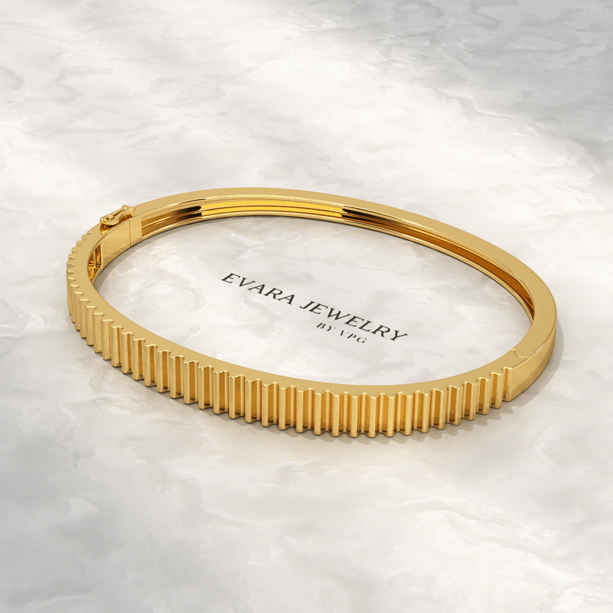 Ribbed Pattern Cuff Bangle in Solid Gold - Image 3