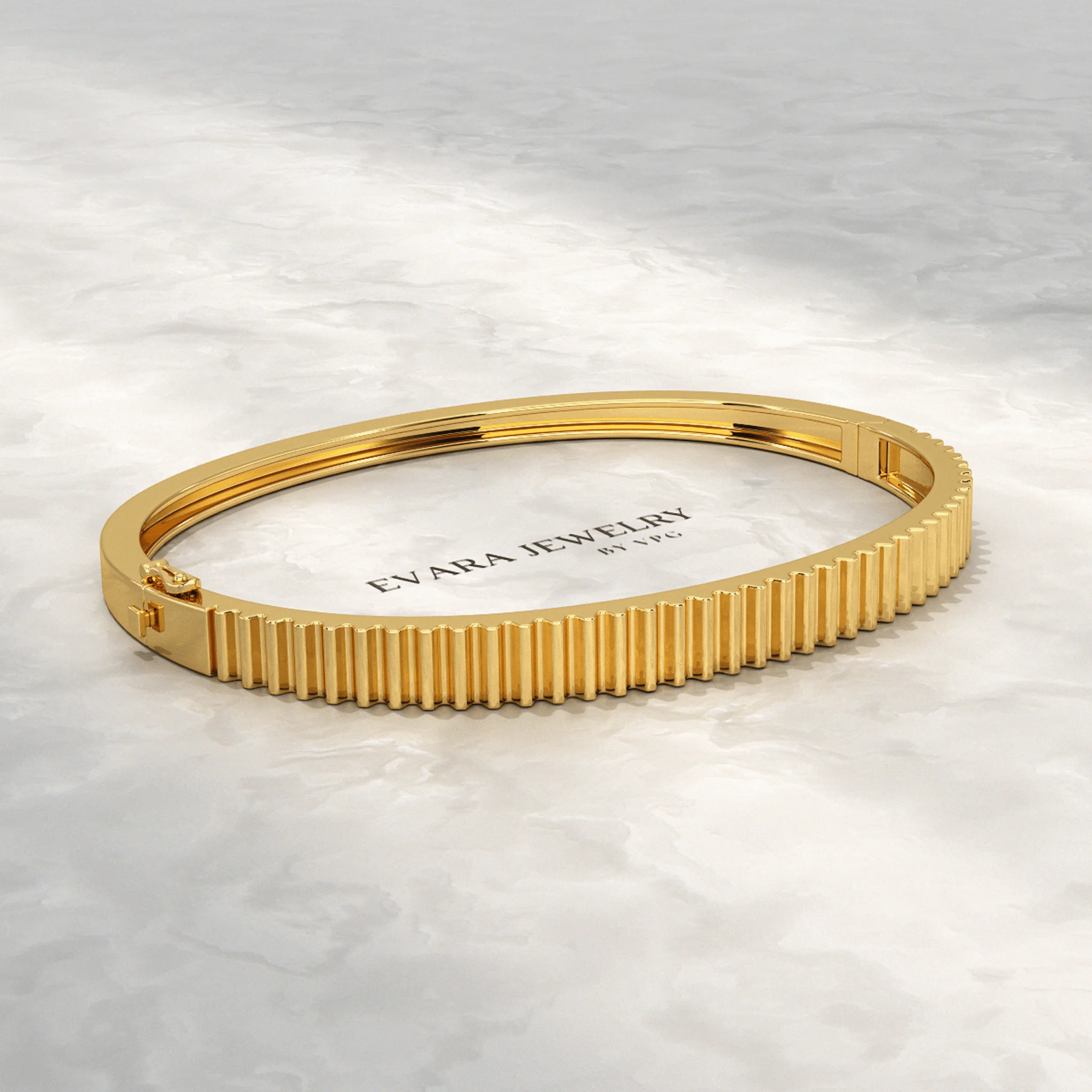 Ribbed Pattern Cuff Bangle in Solid Gold - Image 4