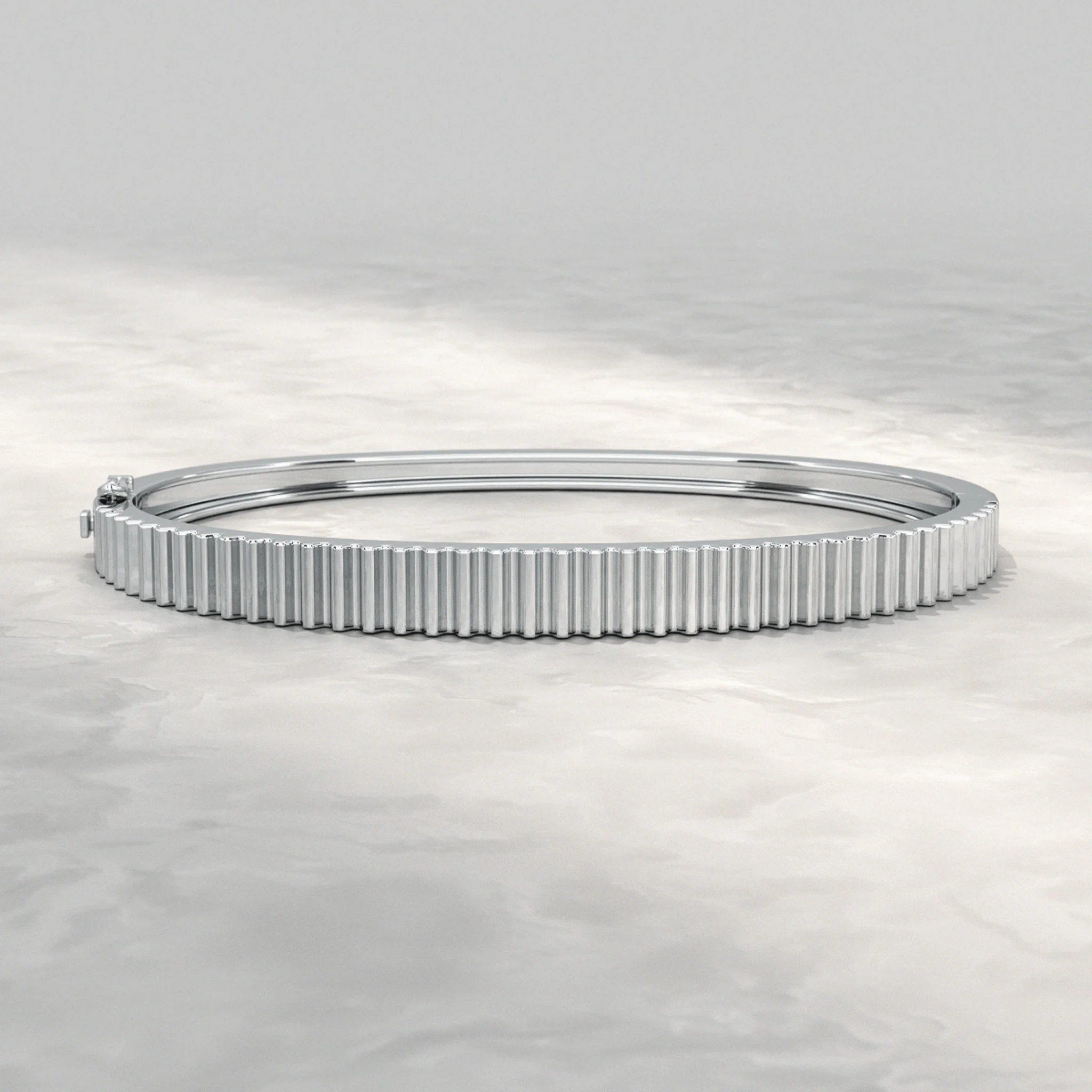 Ribbed Pattern Cuff Bangle in Solid Gold - Image 7