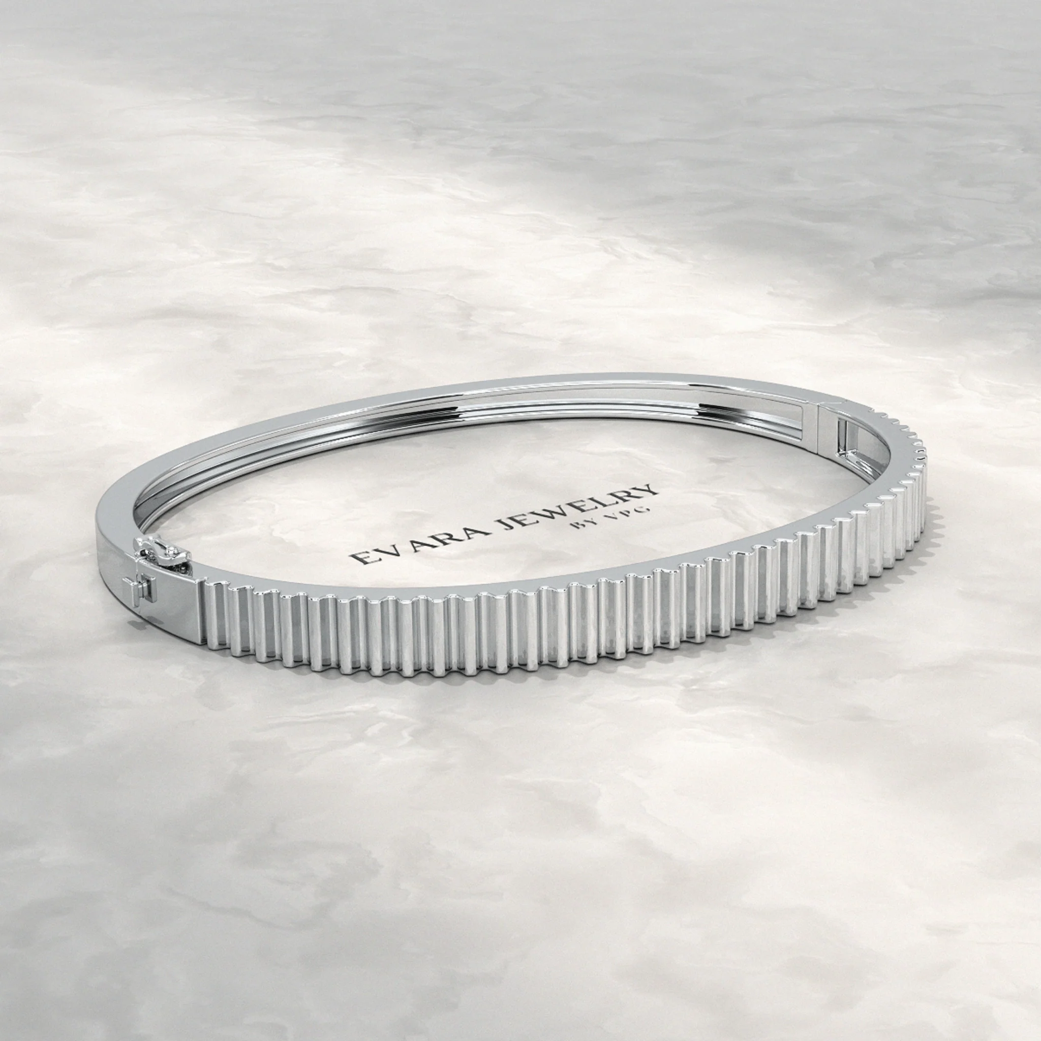 Ribbed Pattern Cuff Bangle in Solid Gold - Image 8