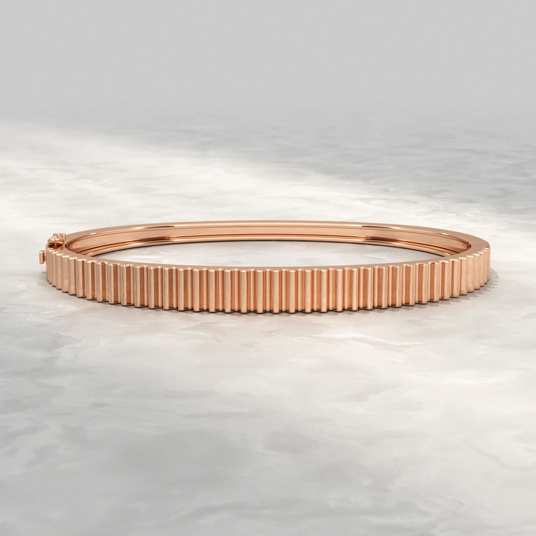 Ribbed Pattern Cuff Bangle in Solid Gold - Image 9